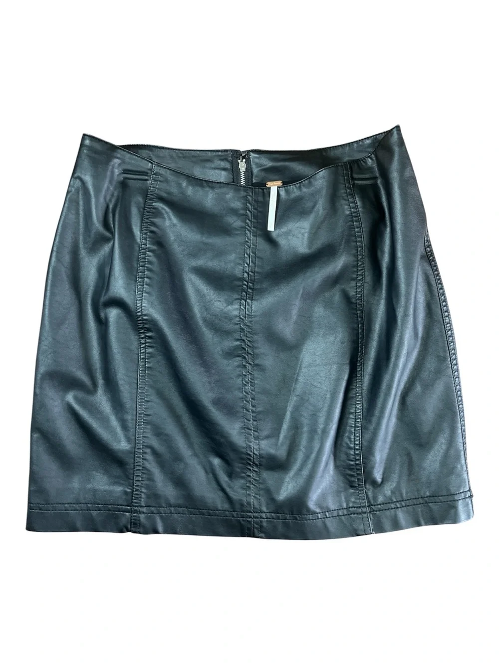 Free People Black Vegan Faux Leather Moto Mini Skirt Size 10